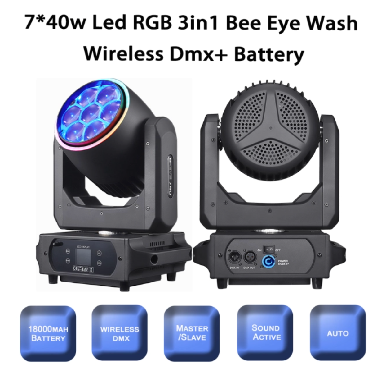 Splash X – 7x40W Bee Eye Moving Head (Battery & Wireless DMX)